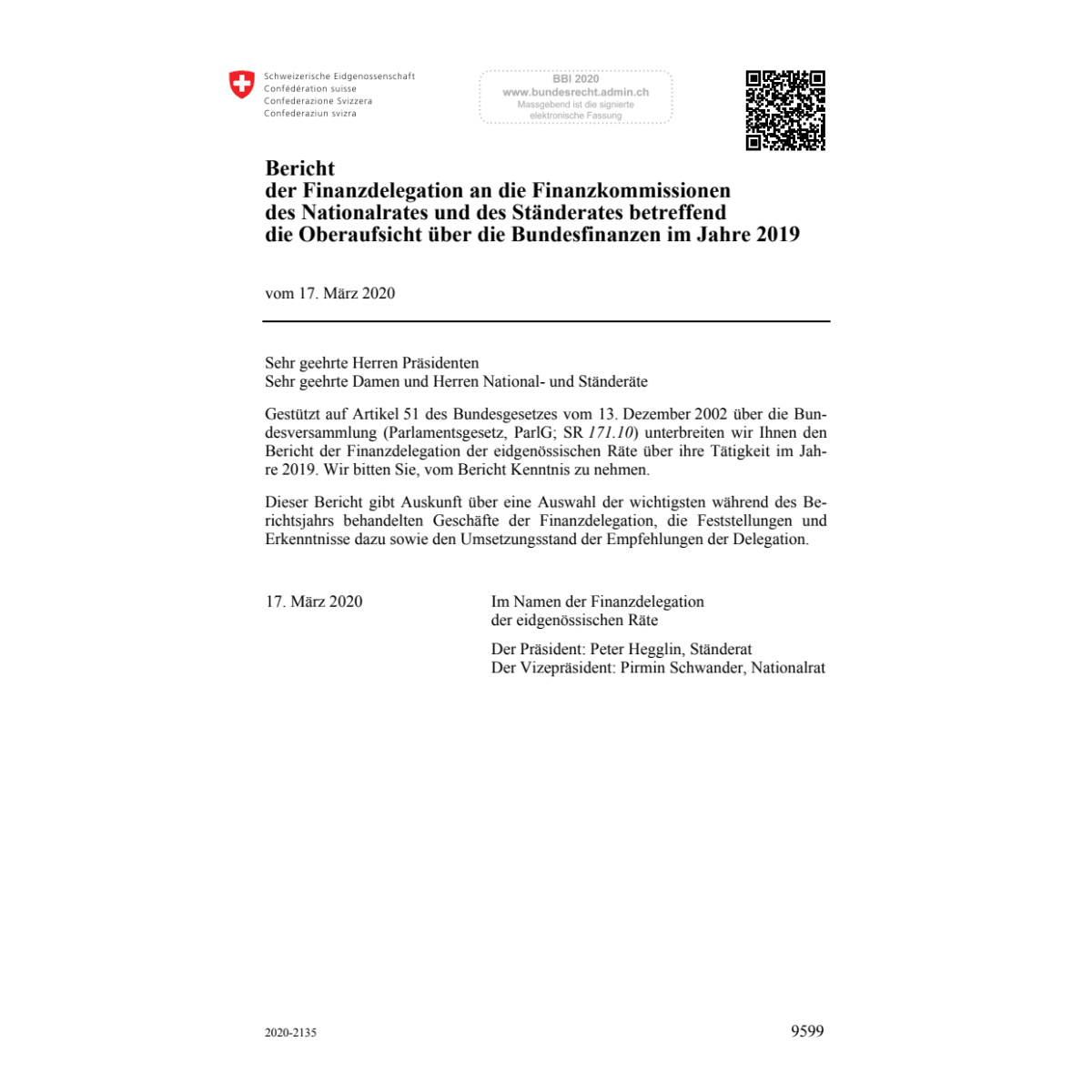 Bericht Bundesfinanzen im Jahre 2019
