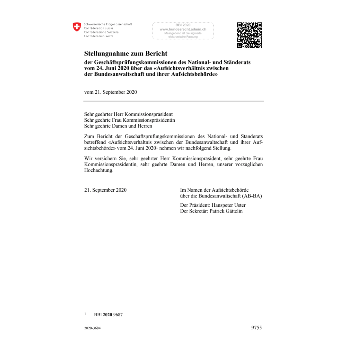 Stellungnahme Bericht Geschäftsprüfung.