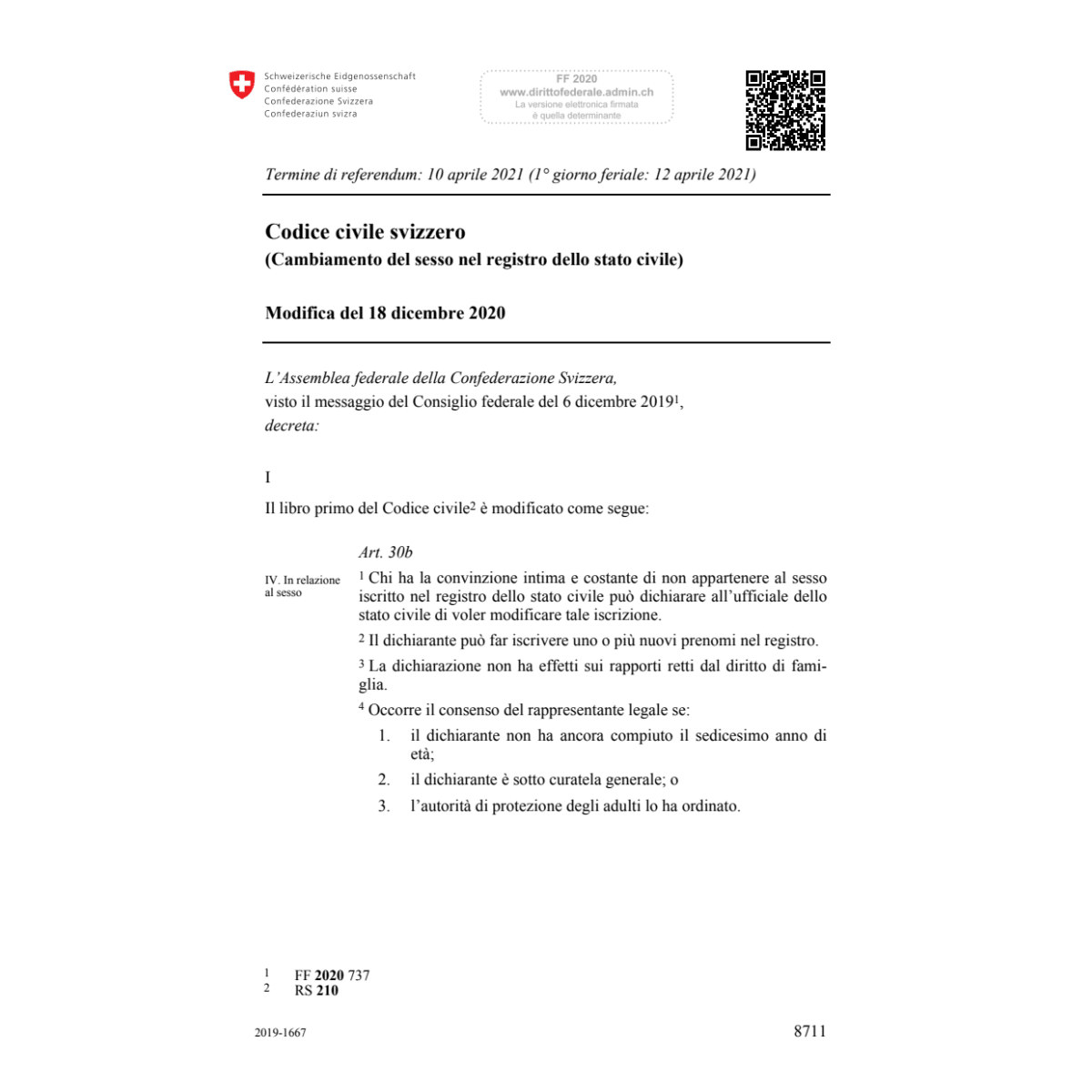 CCS sesso registro civile Mod. 18.12.20