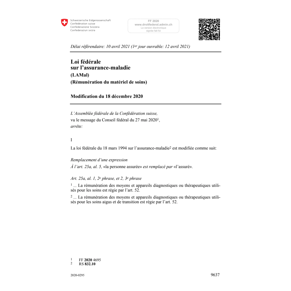 Lf assurance-maladie Mod. 18.12.20