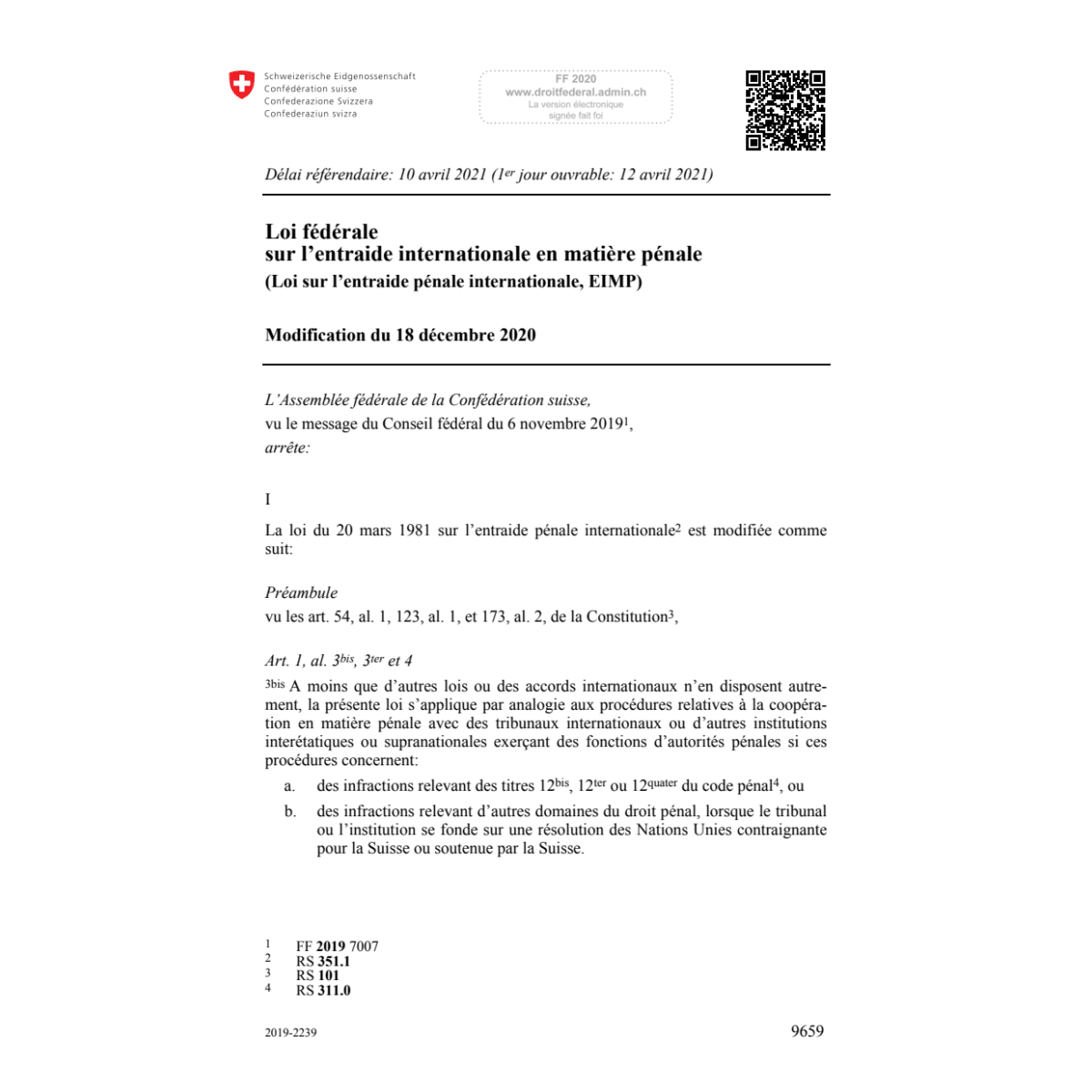 L entraide pénale internat Mod. 18.12.20