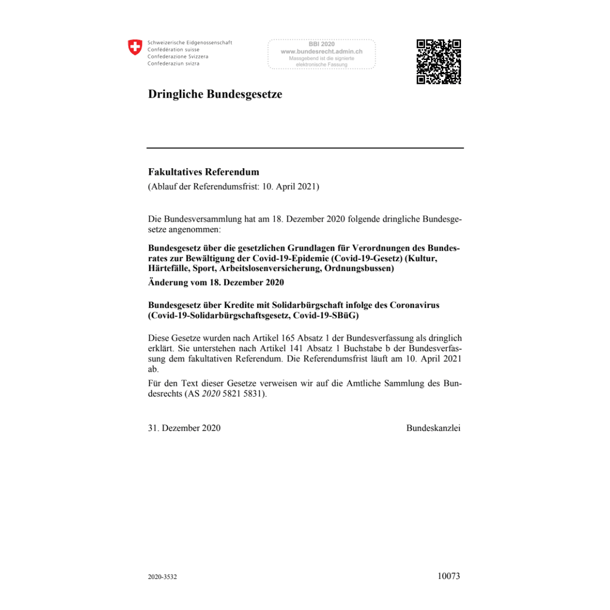 Dringliche Bundesgesetze