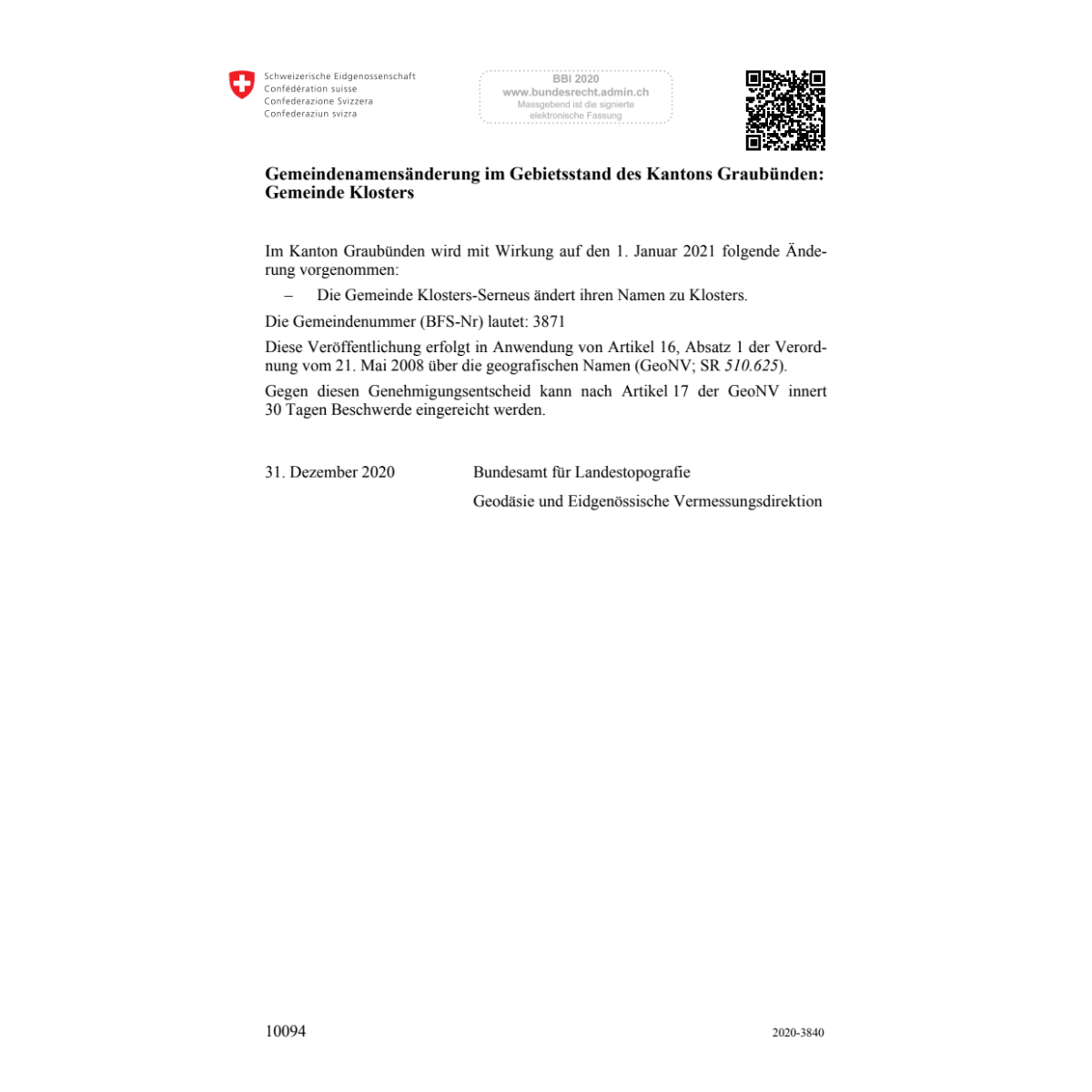 BBl 2020 Nr 57