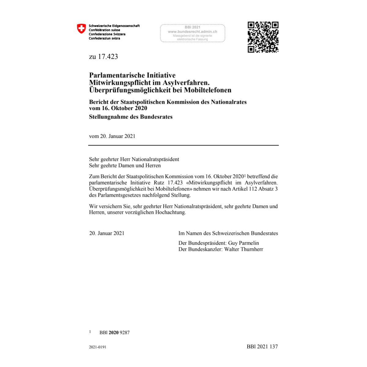 Parl. Init. Asylverfahren