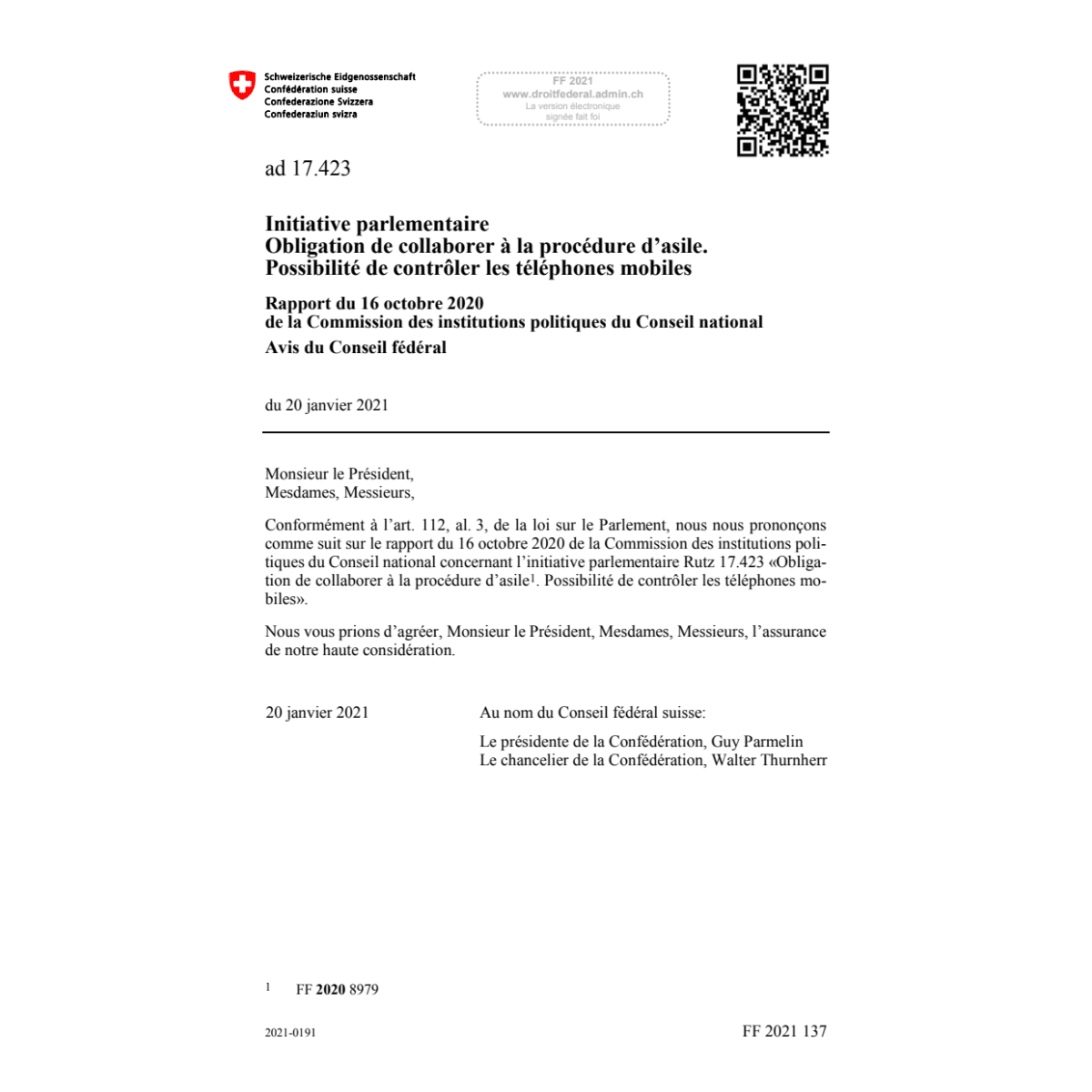 Init. parl. procédure d`asile