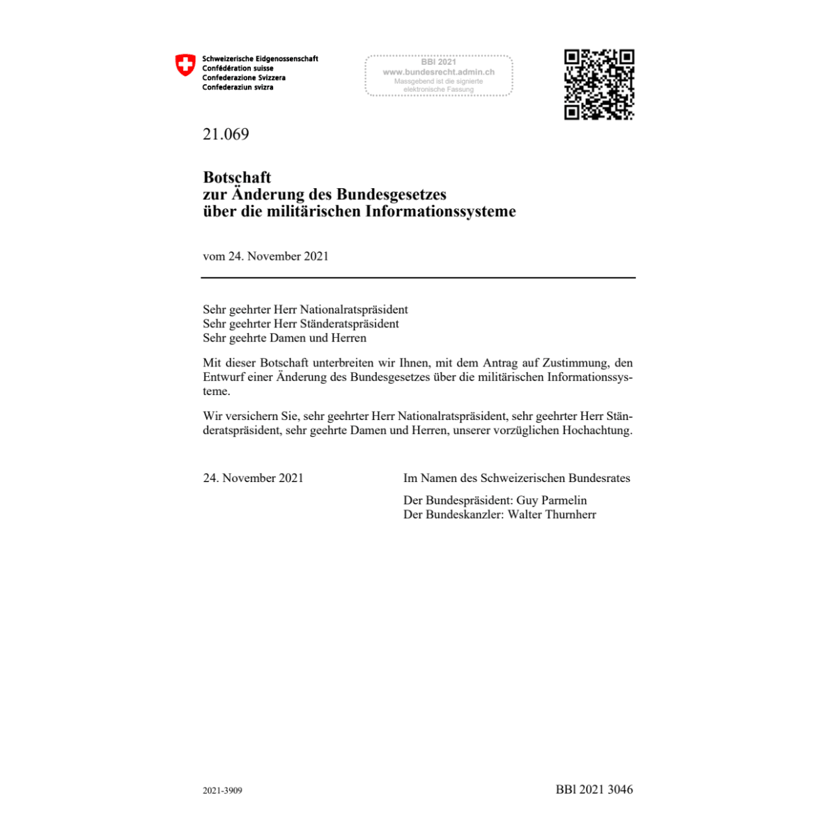BO Änd. BG mil. Informationssyst. 21.069