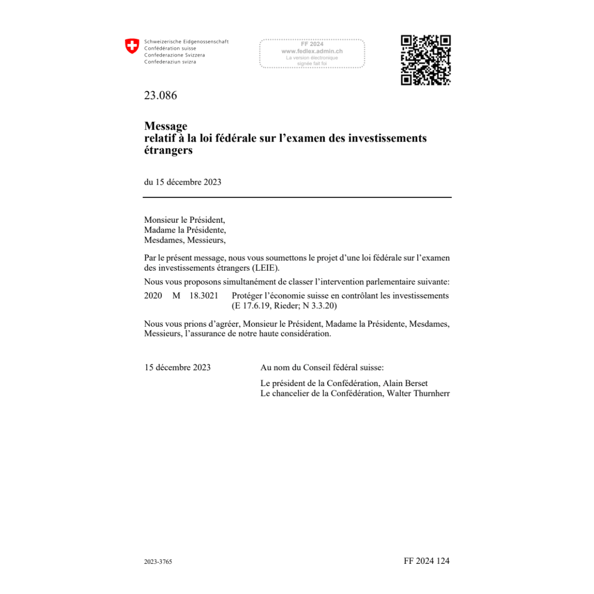 M examen investissem. étrangers 23.086
