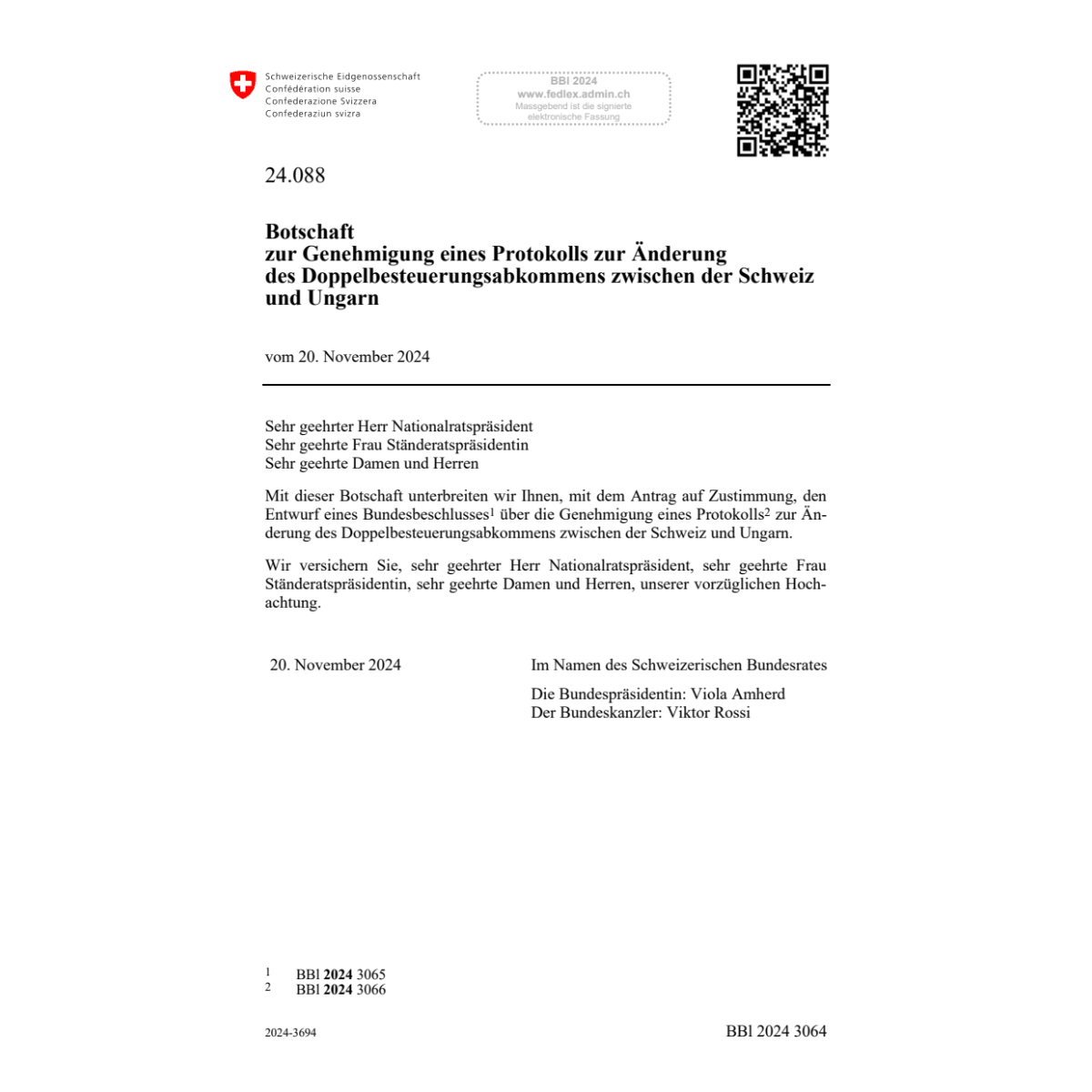 Bo Änd. Steuerabk. Schweiz Ungarn 24.088