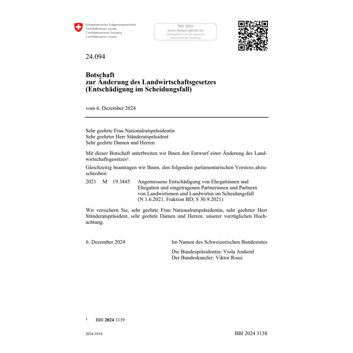 Bo Entschädigung Scheidungsfall 24.094