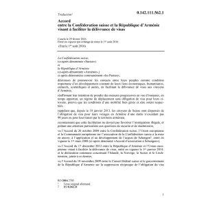 Ac. République Arménie délivrance visas
