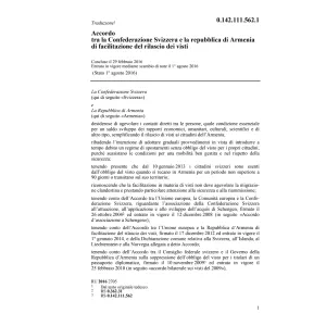 Acc. repubblica Armenia rilascio visti