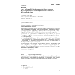 Acc. CH-AZE faciliter la déliv. de visas