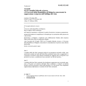 Acc. CH/Bulgaria soppr.obbligo del visto