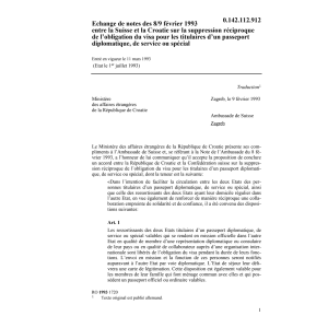 Echange notes CH/Croatie suppres. visa