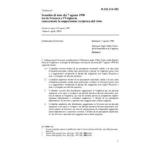 Note CH/Ungheria soppressione del visto