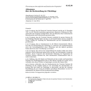 Abk., Rechtsstellung der Flüchtlinge