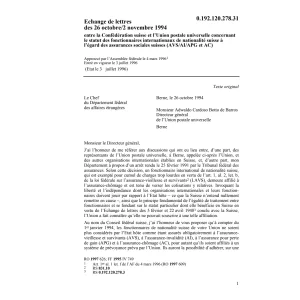 Echange de lettres CH/Union postale univ