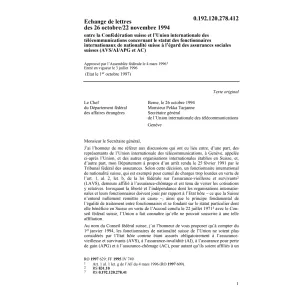 Echange de lettres, Union int. télécom.