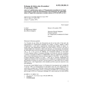 Echange de lettres, Org. mondiale Santé