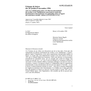 Echange de lettres CH-Bureau textiles