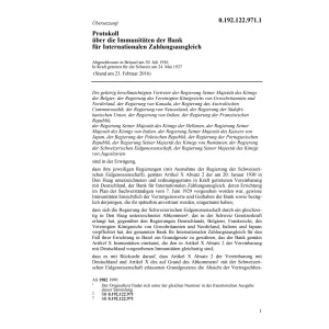 Prot.über die Immunitäten der Bank