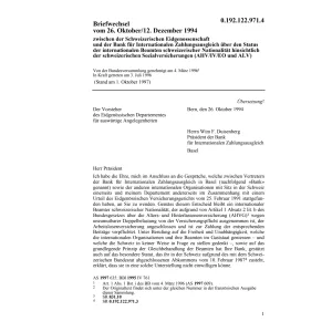 Briefwechsel CH-Bank Zahlungsausgleich