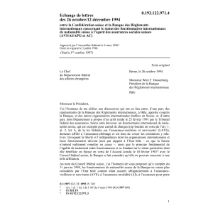 Echange de lettres CH-Banque Règlements