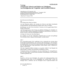 Streitigkeiten Vergleichsverfahren CH-I