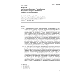 Prot. centralisation système des brevets