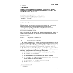 Abk. CH-Hongkong (China) Rechtshilfe