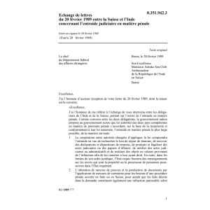 Echange lettres CH-Inde entraide judicia