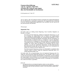 Gegenrechtserkl.CH-Japan Rechtshilfe