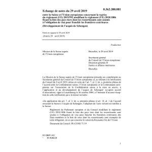 Echange notes 29.4.19 Suisse Union europ