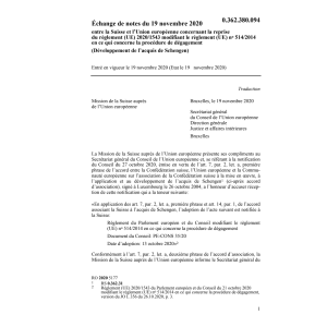 Echange notes 19.11.20 Sui Union europ.