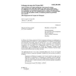Echange notes 23.6.21 Suisse Union europ