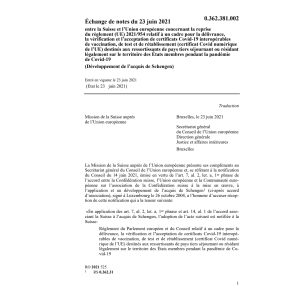 Échange de notes CH-UE (UE) 2021/954