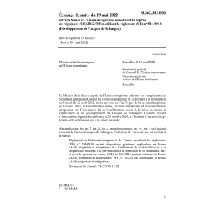 Echange notes 19.5.22 Sui Union européen