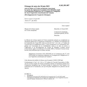 Échange notes 10.6.22 Sui Union europ.
