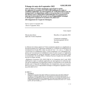 Échange notes 8.9.22 Suisse Union europ.