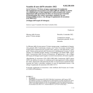 Scambio note 8.9.22 Svizzera Unione euro