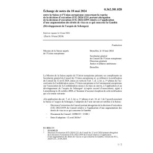 Echange de notes Suisse - Union europ.