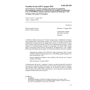 Scambio di note Importo diritti i visti