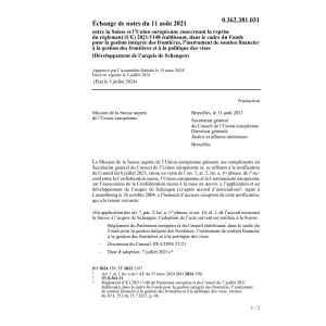 Échange notes 11.08.2021 Sui Union euro