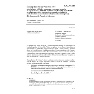 Échange notes 9.10.2024 Sui Union europ.