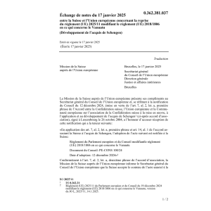 Échange notes 17.1.2025 Suisse et Eu