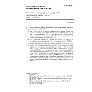 Déclaration Suisse adhésion ECRIN ERIC