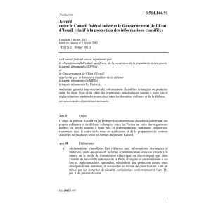 Acc. CH-Israël prot. inform. classifiées
