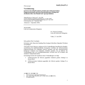 Vereinbarung CH-Jordanien Agrarprodukten
