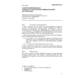 Landwirtschaftsabk. CH-Montenegro