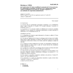 Décision no 2/2014 prod. originaires